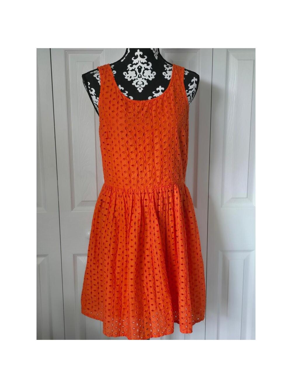 Old Navy Orange Eyelet Lace Fit & Flare Mini Dress Sleeveless Size 8